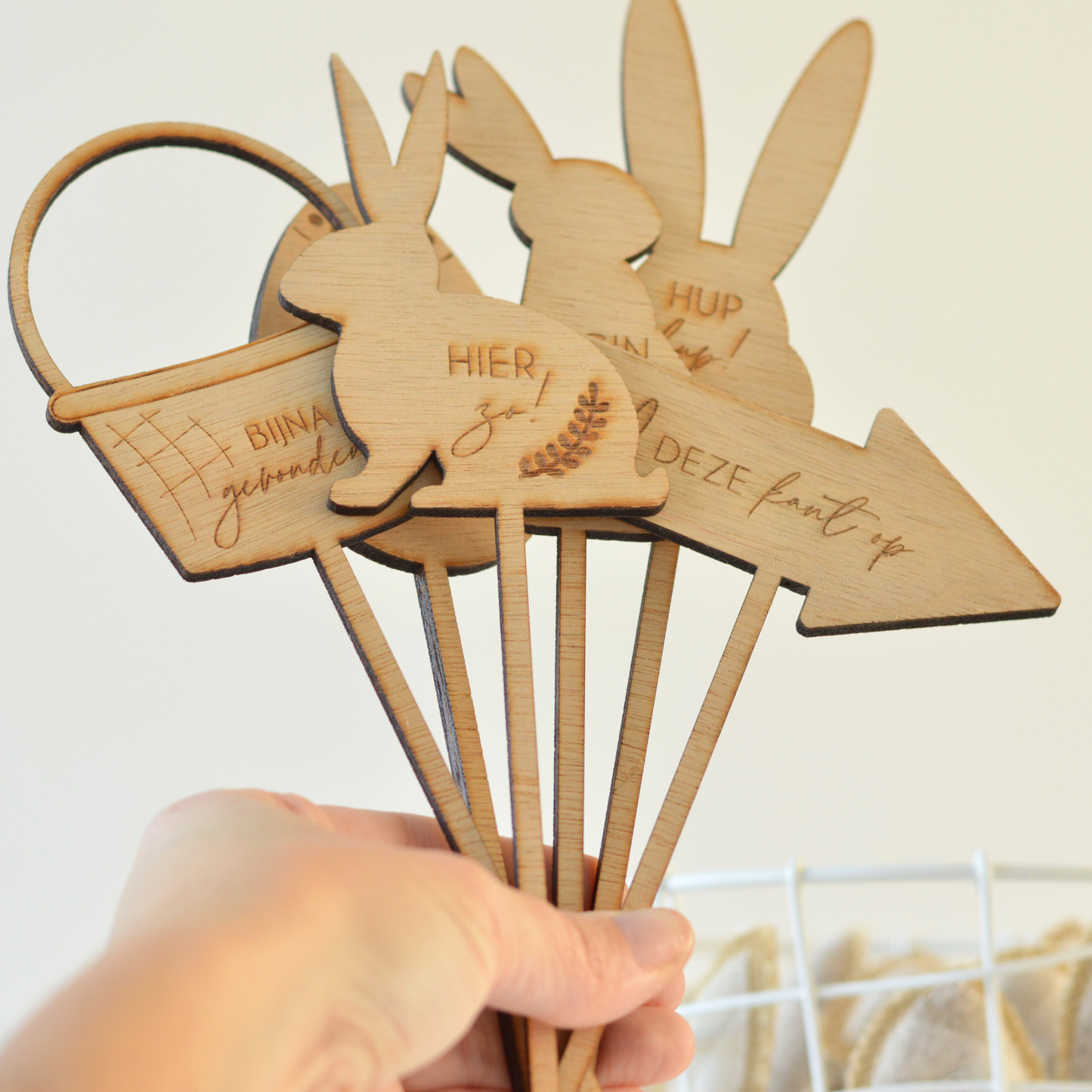 Houten Paas Zoektocht Set | 6 Decoratieve Toppers