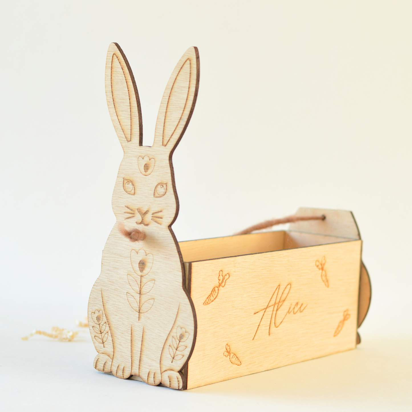 Houten Paasmandje met Naam | Konijn Design
